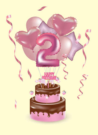 Happy second birthday card. vector illustrationのイラスト素材
