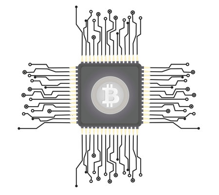 Bitcoin sign on chip. vector illustration