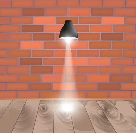 Brick wall with black chandelier, vectorのイラスト素材