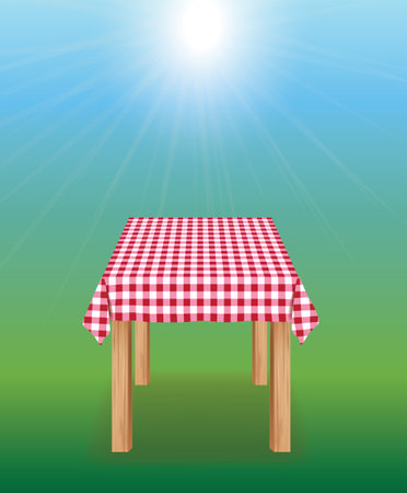 Empty picnic table with tablecloth outside, vectorのイラスト素材
