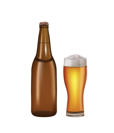 Beer bottle and full glass, vectorのイラスト素材