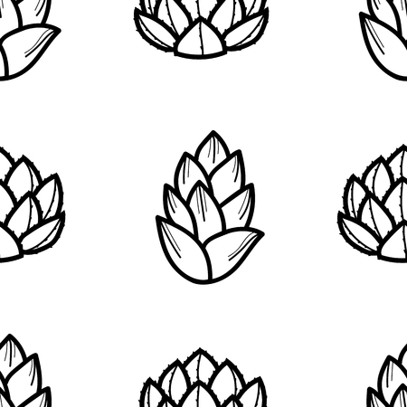 2 styles of succulent in black outline on white background. Hand drawn style. Seamless pattern vector illustrationのイラスト素材
