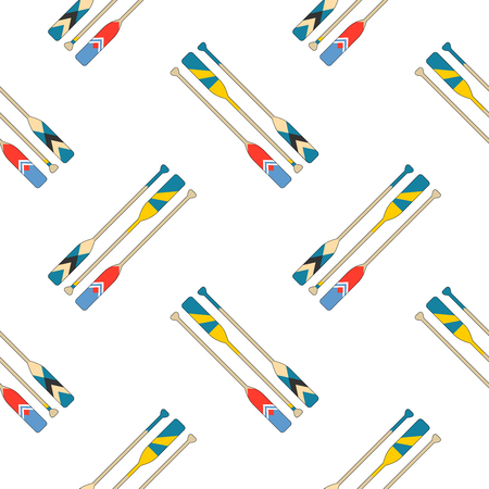 Colorful oars in red, blue, yellow slant on white background. Seamless pattern vector illustration.のイラスト素材