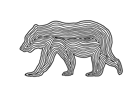 A bear illustration icon in black offset lineのイラスト素材