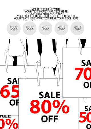 Poster design for sale event in simple style with space for texting your word. Background template for your sales promotion. Hands grab shopping bags with red text on white background.のイラスト素材