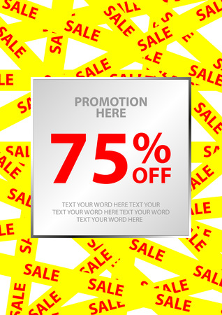 Poster design for sale event in simple style with space for texting your word. Background template for your sales promotion. Yellow sales ribbon tape with red text random on white background.のイラスト素材