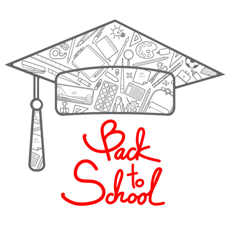 Graduation hat with space for text, Back to school. Background or logo design for school and education in vector illustration.  のイラスト素材