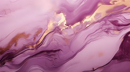Abstract purple marble texture with golden lines on glossy surface for background or wallpaper presentation. Colorful stone surface with intricated details for template or book covering design. Aspect ratio 16:9. Generative AI.の素材