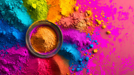 Background design for Holi festival, art, or celebration presentation. Suitable for social media post. Aspect ratio 16:9, horizontal picture. Generated AI.の素材