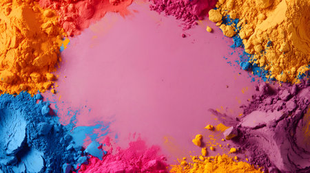 Background design for Holi festival, art, or celebration presentation. Suitable for social media post. Aspect ratio 16:9, horizontal picture. Generated AI.の素材
