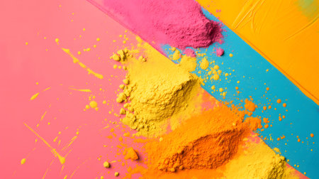 Background design for Holi festival, art, or celebration presentation. Suitable for social media post. Aspect ratio 16:9, horizontal picture. Generated AI.の素材