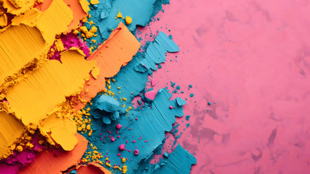 Background design for Holi festival, art, or celebration presentation. Suitable for social media post. Aspect ratio 16:9, horizontal picture. Generated AI.の素材