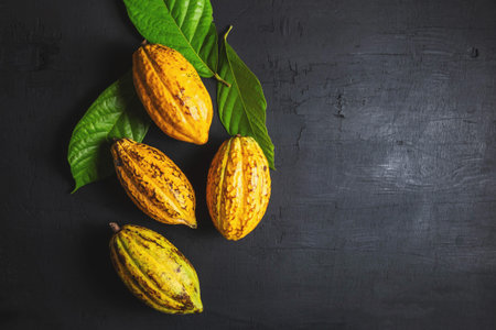 Fresh cocoa fruit on a black background