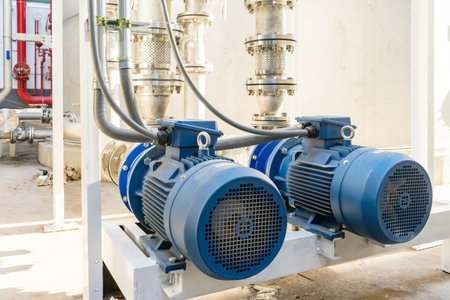 Water pump station and pipeline on roof deck of water tank for industrial work