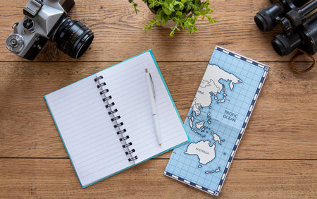 Flat lay tourism items assortment