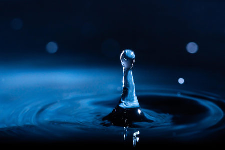 abstract background of blue water splash falling drop on liquid wave