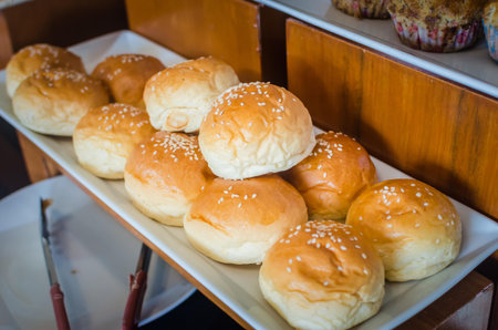 homemade buns with sesame seeds for breakfast