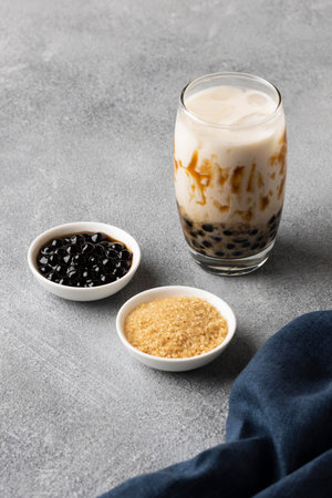Composition with delicious traditional thai tea background