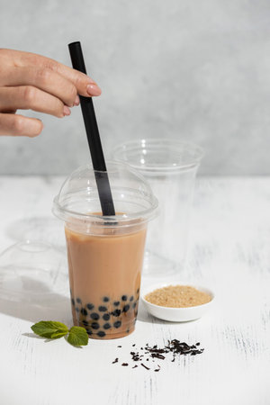 Composition with delicious traditional thai tea background