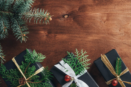 top view christmas gift boxes