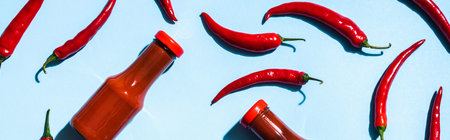 top view bottles chili sauce