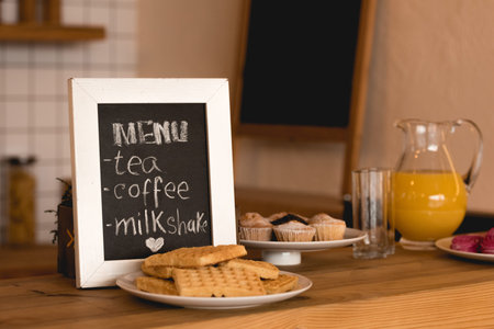 menu board dishes waffles cakes