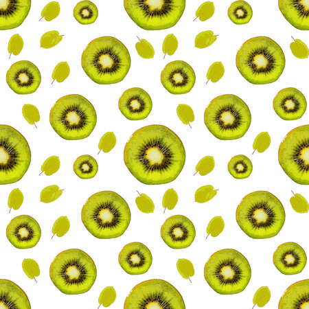 Kiwi fruit seamless pattern on white background. Vector illustration.の写真素材