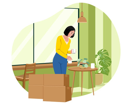 A woman decorating her shop.の写真素材