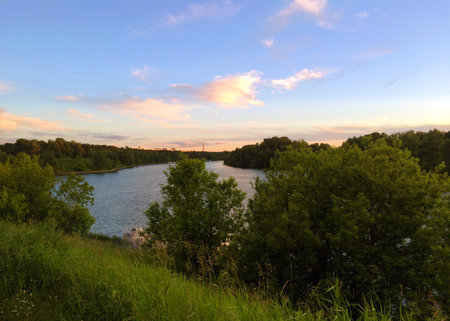 Bird view over the park with a lake
