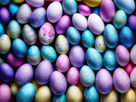 Easter egg background. Colorful easter eggs background. top view.の素材