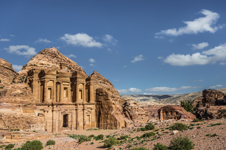 Side view of Ad Deir (aka The Monastery or El Deir) in the ancient city of Petra (Jordan)の写真素材