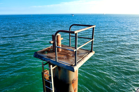 Old tidal step gauge situated by Thiers Pier in the popular holiday resort of Arcachon in the Gironde, Franceの写真素材