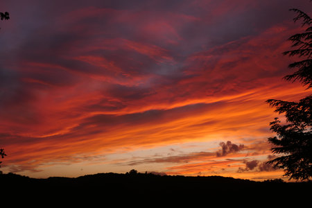 Sunset in the Dordogne, France looking like the sky is on fireの写真素材