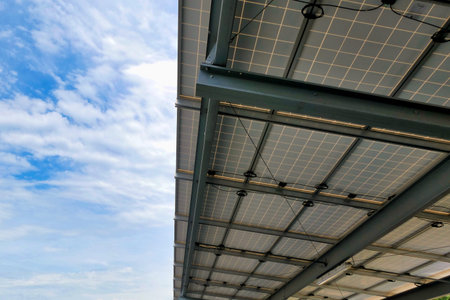 Bergerac Airport car park utilising Photovoltaic Panels to provide cover for the cars whilst...