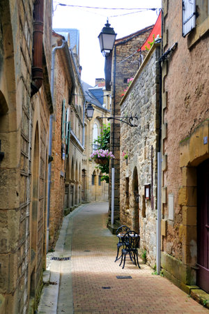 Medieval street in the 11th century fortified village of Belves in the Dordogne, Franceの写真素材