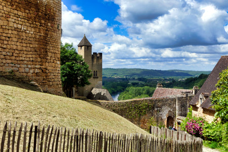 Landscape view of Chateau de Beynac located in Beynac et Cazenac a fortified town in the Dordogne, Franceの写真素材