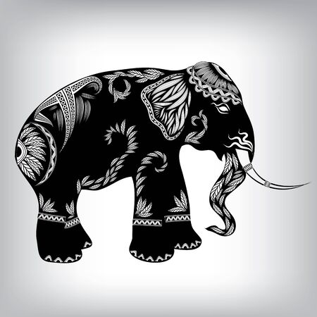 Hand Drawn Tribal Totem Elephant Animal Vector Illustration, Background EPS10のイラスト素材