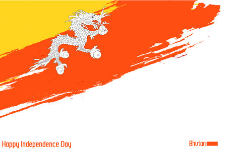 Bhutan National Flag Artistic Grunge Brush Stroke Concept Vector Designのイラスト素材