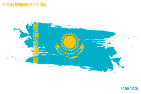 Grunge Brush Stroke Vector Design on Painted Of Kazakhstan Flagのイラスト素材