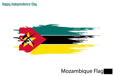 Grunge Brush Stroke Vecctor Design on Painted Of Mozambique Flagのイラスト素材