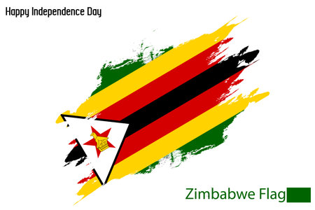 Flag of Zimbabwe Watercolor Grunge Brush Stroke Designのイラスト素材