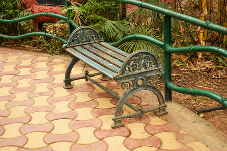 Old Classic Iron Park bench wrought-iron bench,Stock Photoの写真素材