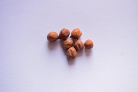 chickpeas on a white background, closeup of photoの写真素材