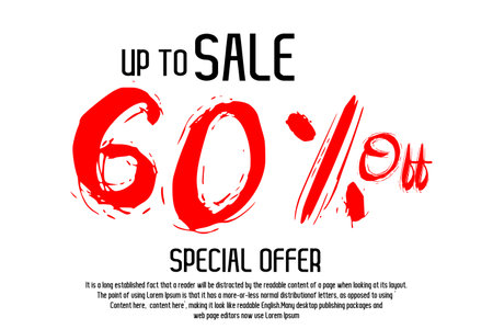 Upto 70 percent off sale vector 70 percent off Red Brush typography on White Backgroundのイラスト素材