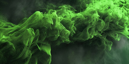 Dense Green Liquid Ink Smoky and Foggy Abstract Background AI Generativeの素材