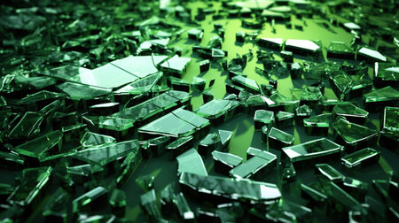 Shuttered Green Colored Broken Glass Abstract Background AI Generativeの素材