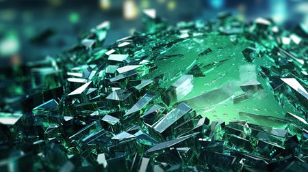 Green Colored Shuttered Broken Glass Background Generative AIの素材