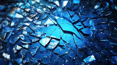 Blue Colored Shuttered Broken Glass Background Generative AIの素材