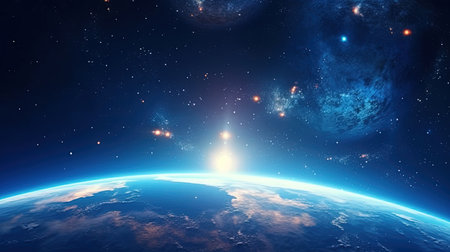 A Blue Space Background With The Earth Planet Satellite View AI Generativeの素材