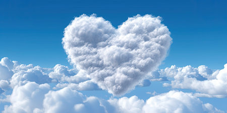 A White Heart Shape Shaped Cloud in The Blue Air in The Style of Detailed Blue Skies AI Generativeの素材
